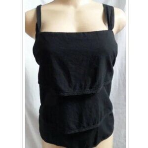 LOFT * BLACK TIERED FRONT WIDE STRAPS COTTON BLEND TOP BLOUSE CAMI SIZE: SP NWT